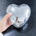 Silver reflective heart-shaped disco ball ornament with glittering mirror glass tiles - 15CM / Silver