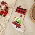 Weihnachtssocke aus Leinen mit rot-schwarzem Karomuster und Auto-Baum-Stickerei - Auto-Stil