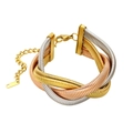 Detailed close-up of a triple-strand snake chain necklace in gold, silver, and rose gold - Tri-color Bracelet (Steel-Gold-Rose Gold)
