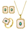 18K gold plated jewelry set with green oval gemstone and white mother of pearl - Oval Green Zirconia 3-Piece Set