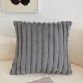 Modern grey plush lumbar pillow cover with vertical stripes on a stylish cream sofa - Gray
