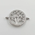 Silver Tree of Life connector pendant with micro-pave crystals for jewelry making - Silver Tree of Life Connector