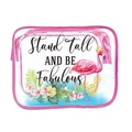 Pink PVC makeup bag with flamingo print and Stand Tall and Be Fabulous quote - 112-Stand Tall Flamingo