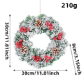 30cm Christmas wreath with faux pine needles, snowy pine cones and red berries, 210g - H1-5 Normal Snow Style