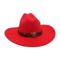 Red wool felt cowboy hat featuring a brown leopard print band and metal leopard buckle - One Size / Red