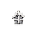 Vintage silver gift box charm pendant with bow detail for Christmas jewelry making - Christmas Gift Box