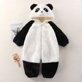 Plush panda cartoon infant onesie with black and white fleece hood and front zipper - 66 / Black+White Patchwork