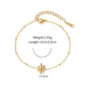 Bracelet minimaliste en acier titane doré orné d'un pendentif fleur serti de zircons - Bracelet à breloques fleur à six pétales doré-16.5+3.5cm