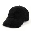 Detail showing plush sherpa fleece texture on black minimalist baseball cap - Adjustable / Black