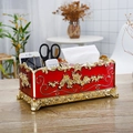 Boîte à mouchoirs rouge multifonction avec relief rose dorée et fentes de rangement - Or Rouge