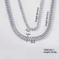 Silver crystal necklace set with rhinestone pavé, including thin and wide choker chains - Silver (TZ00164-1)