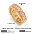 Golden stainless steel band ring featuring baguette-cut pink zircon stones - Rectangle Eternity Band - Pink