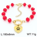Bracelet en perles dorées avec cristaux rouges facettés et breloque cœur patte de chat - Modèle Patte en Cœur (KB183015-TJG) / Or Perles Rouges