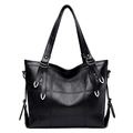 Elegante borsa tote in morbida pelle PU nera con cuciture e doppi manici superiori - Nero