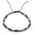 Men's blue natural stone beaded bracelet with metal spacers and adjustable cord - Blue Veins Stone Style (B094)