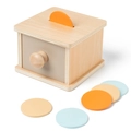 Montessori wooden coin box with colorful discs and drawer for toddler early education - Macaron Coin Box