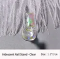 Detail of clear iridescent nail art display stand with acrylic base and dimensions - Iridescent Holder / Silver