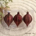 Three-piece set of red onion-shaped Christmas ornaments with gold glitter stripes - Coffee Finial (Pack of 3)