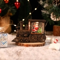 Lanterna a forma di treno natalizio vintage con Babbo Natale e luce calda - Treno Babbo Natale Oro Spazzolato Classico