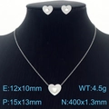 Silver stainless steel heart jewelry set featuring shell pearl necklace and earrings - Steel Heart Shell Pearl 2-Piece Set (Necklace+Earrings) (KS201275-KLX)