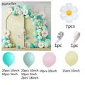 96-piece daisy balloon arch kit featuring teal, pink, and yellow macaron party balloons - 130-1 Daisy Blue Set