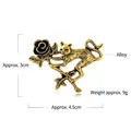 Vintage gold cat and rose brooch with detailed dimensions and weight specifications - Gold Cat with Rose (DW0429) / Antique Gold