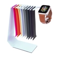 Soporte blanco para Apple Watch con organizador para correas de silicona y cuero variado - Azul