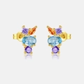 Elegant S925 sterling silver gold-plated stud earrings with colorful zircon stones - 18K Gold