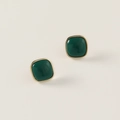 Vintage geometric square earrings in deep green resin with golden metallic edging - Green