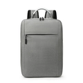Minimalist light grey business laptop backpack with silver U-shaped metal top handle - Aluminum Handle No USB / Gray