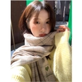 Beige plaid winter scarf with green embroidered hearts and overseas lettering - Small Heart Khaki