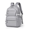 Mochila de nailon gris claro impermeable con múltiples bolsillos y correas de malla - Gris