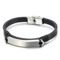 Pulsera de cuero trenzado para hombre con placa curva de acero inoxidable negro y plata - 19cm / Color Acero