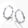 Silver twisted rope hoop earrings in 18K gold plated stainless steel for women - Silver