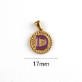 17mm runder Edelstahl-Anhänger mit violettem Emaille-Buchstaben D und Goldrand - Buchstabe D