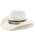 White woven cowboy hat with western turquoise beaded band and vintage metal accents - M (56-58cm) / White