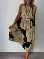 Detail of bohemian summer dress with floral print and tiered ruffle skirt design - S / Bottoms / Brown