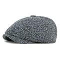 Casquette gavroche rétro en tweed bleu mélangé avec finition laine texturée - Taille unique / Bleu