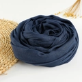 Navy blue cotton linen scarf for women with soft fringed edges in a rolled rose shape - 190x100cm / Navy Blue