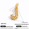 Golden stainless steel letter J pendant with micro-inlaid crystals for DIY jewelry - Letter J