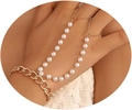Bracciale a mano dorato con eleganti perle bianche e anello a cuore da donna - Doppio Strato Perla Oro