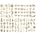 Golden alloy charm set with sun moon and animal shapes for DIY jewelry making - 100 Style Set (SN1014) / 100pcs Pack / KC Gold