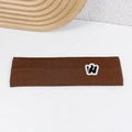Brown knitted thin sports headband for women and men featuring a white W letter patch - Brown Coffee