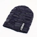 Berretto in maglia a righe blu scuro e grigio con trama a scacchi e etichetta HSWBOY - Taglia unica / Blu