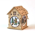 Luminous wooden Christmas house pendant with laser-cut star and reindeer patterns - Single Roof Elk Style