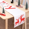 Christmas table runner with red reindeer print on white linen for holiday home dining decor - No.04 White JOY Reindeer Print