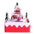Carillon natalizio in legno con scena invernale in miniatura e base rossa decorata - Pupazzo di Neve sulla Slitta Base Rossa e Bianca (1548)