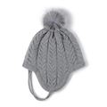 Grijze kabelgebreide wintermuts met kunstbont pompon en oorkleppen voor dames - Eén maat / donkergrijs