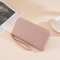 Pink lychee texture long wallet for women with wristlet strap and zip-around closure - Litchi Pattern Long Pink