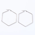 Polished silver stainless steel hexagonal hoop earrings in minimalist geometric style - Hexagon (Steel Color)